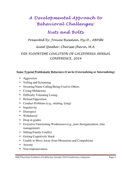 A Developmental Approach to Behavioral Challenges: Nuts And