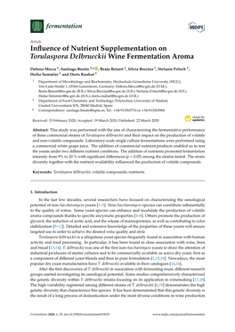 Influence of Nutrient Supplementation on Torulaspora Delbrueckii Wine Fermentation Aroma