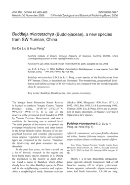 Buddleja Microstachya (Buddlejaceae), a New Species from SW Yunnan, China