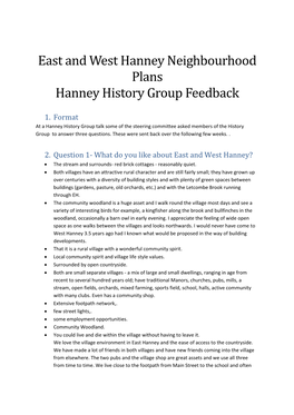 East and West Hanney Neighbourhood Plans Hanney History Group Feedback
