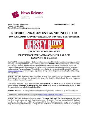 JERSEY BOYS Announcement Press Release