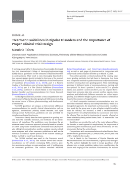 Treatment Guidelines in Bipolar Disorders and the Importance of Proper Clinical Trial Design Mauricio Tohen