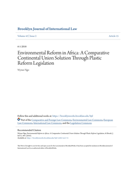 Environmental Reform in Africa: a Comparative Continental Union Solution Through Plastic Reform Legislation Wynee Ngo