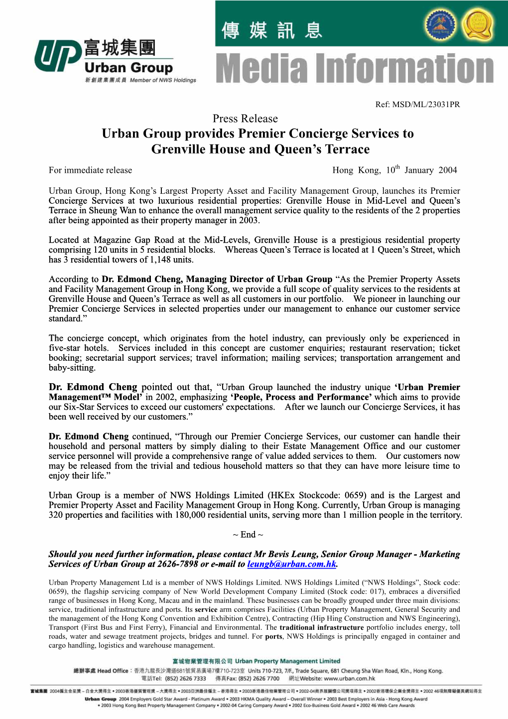 Urban Group Provides Premier Concierge Services to Grenville House and Queen’S Terrace