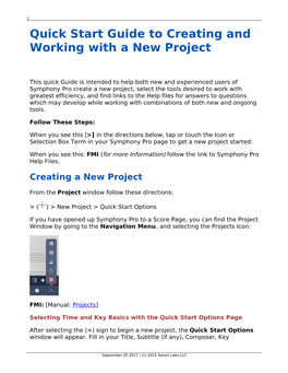 Quick Start Guide to Creating and Working with a New Project
