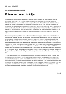 12 Feux Encore Actifs À Jijel: Toute L'actualité Sur Liberte-Algerie.Com