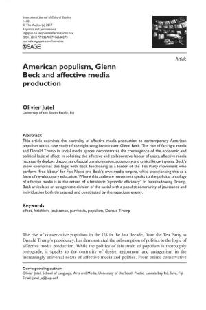 American Populism, Glenn Beck and Affective Media Production