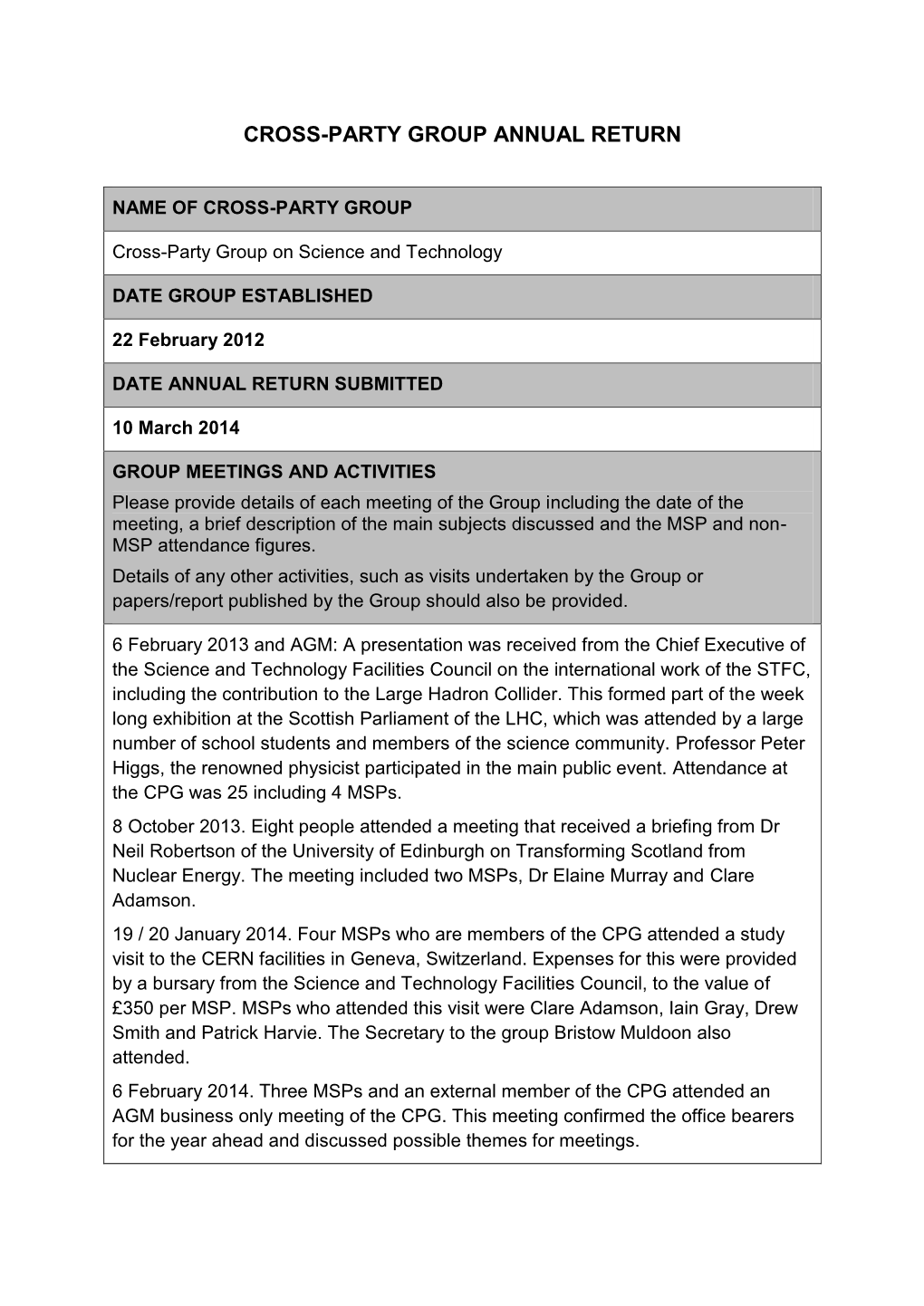 Cross-Party Group Annual Return