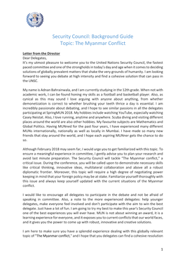 Security Council: Background Guide Topic: the Myanmar Conflict