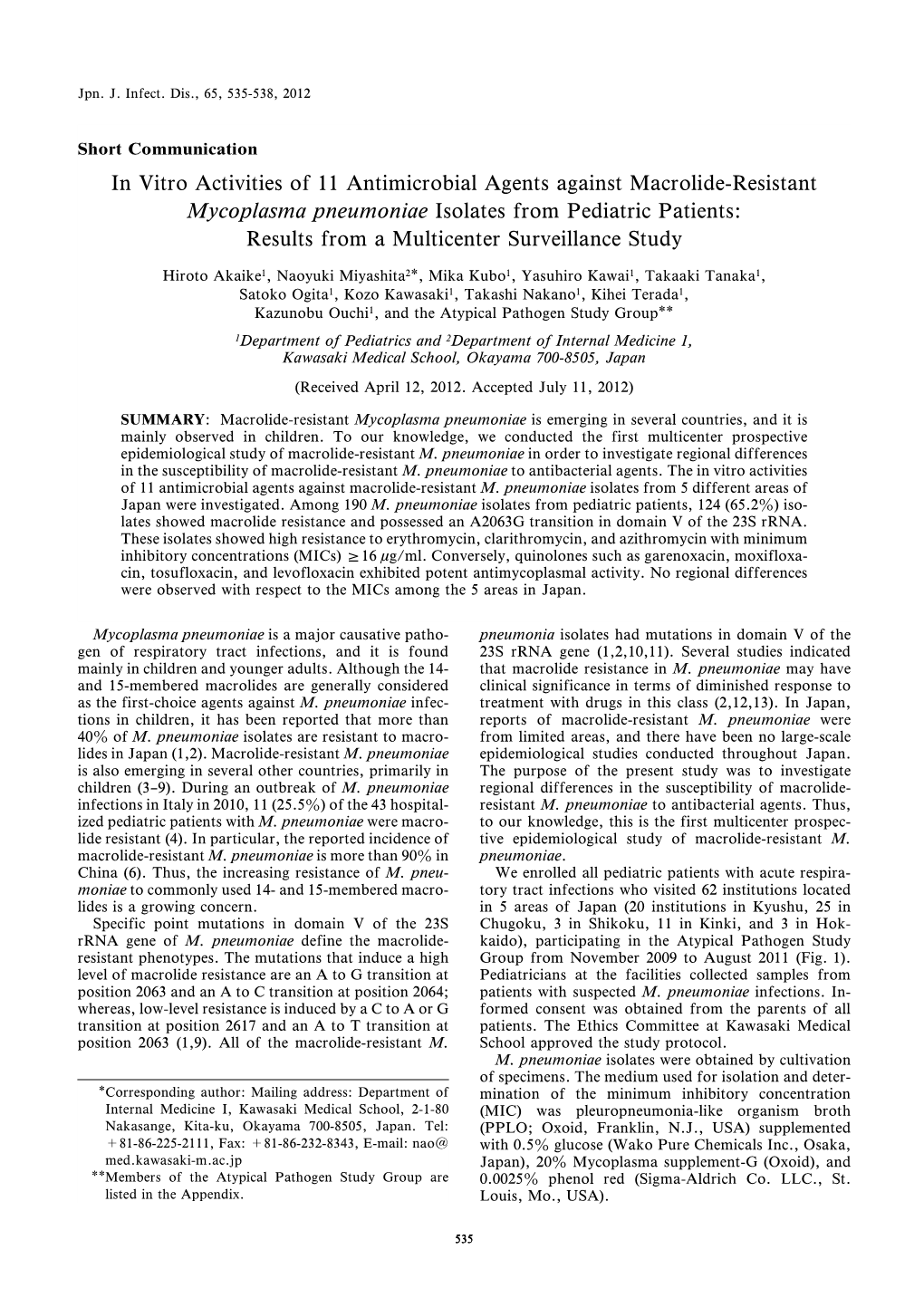 In Vitro Activities of 11 Antimicrobial Agents Against Macrolide-Resistant