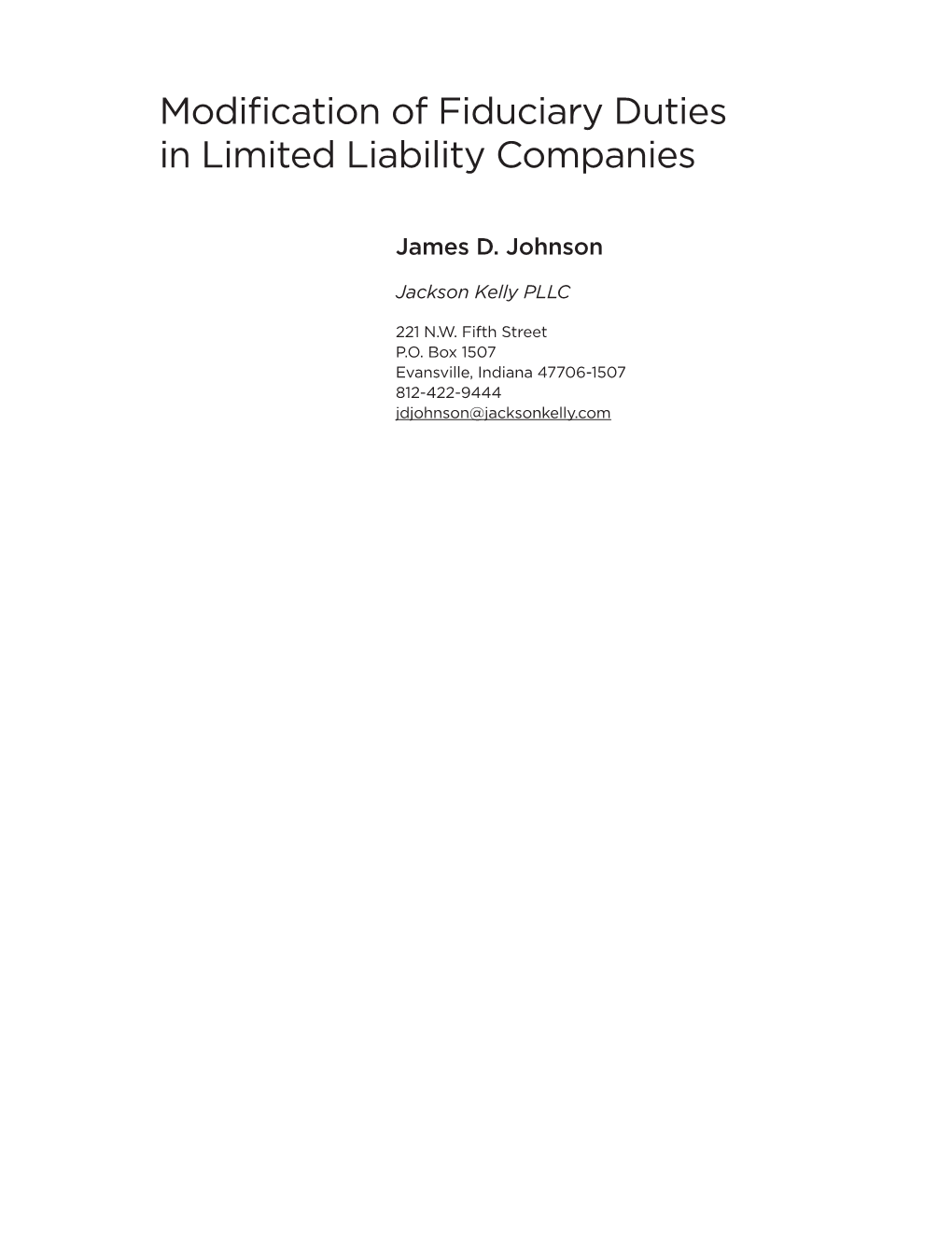 Modification of Fiduciary Duties in Limited Liability Companies