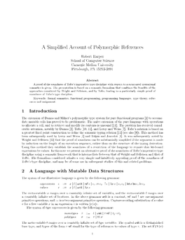 A Simpli Ed Account of Polymorphic References 1 Introduction 2 a Language with Mutable Data Structures