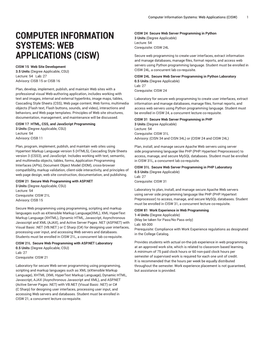 Computer Information Systems: Web Applications (CISW) 1