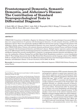 Frontotemporal Dementia, Semantic Dementia, and Alzheimer’S Disease: the Contribution of Standard Neuropsychological Tests to Differential Diagnosis