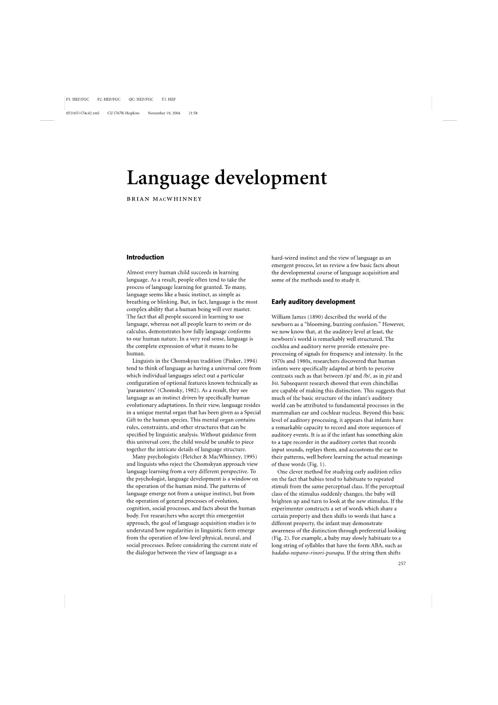 Language Development Brian Macwhinney