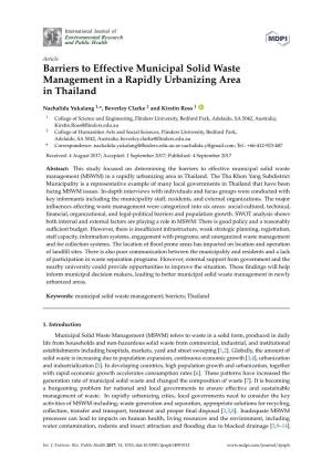 Barriers to Effective Municipal Solid Waste Management in a Rapidly Urbanizing Area in Thailand