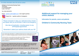 Additional Support for Managing Your Child's Asthma Children's