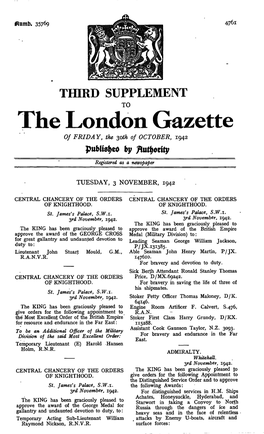 The London Gazette of FRIDAY, the 30^ of OCTOBER, 1942 Ptiblfe^To by /Tatyority