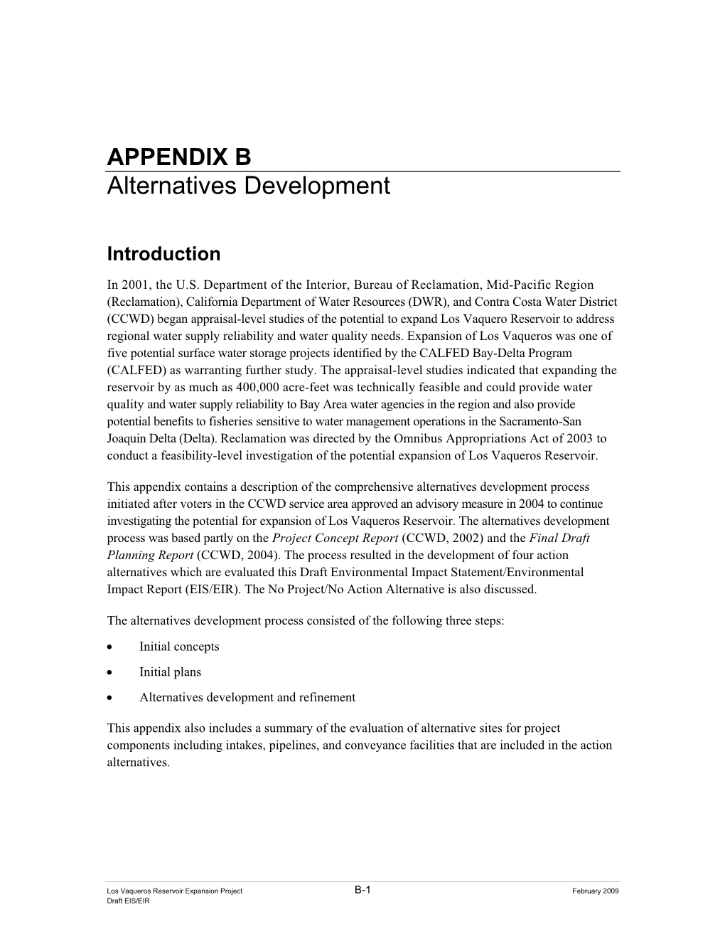 APPENDIX B Alternatives Development