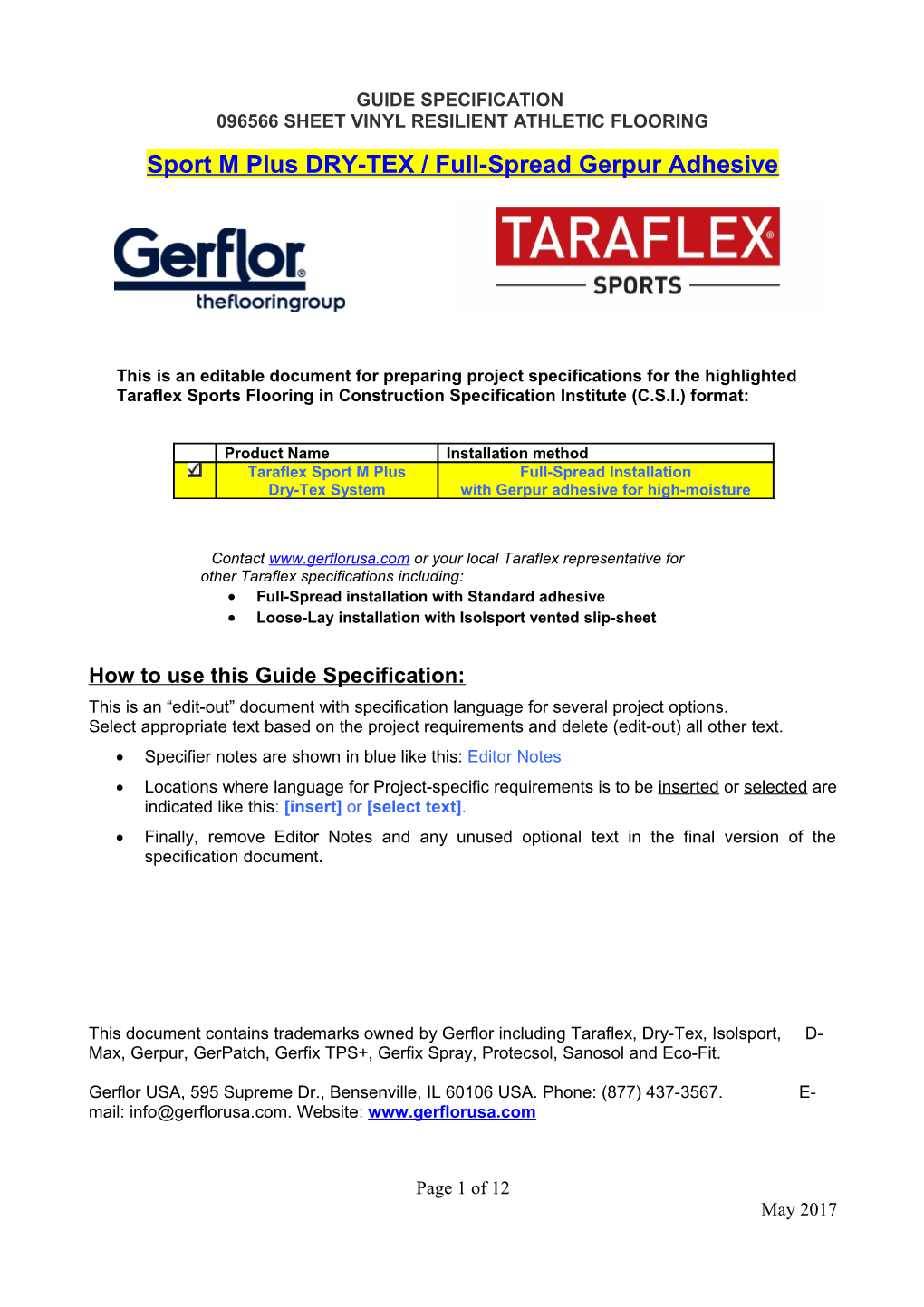 TARAFLEX Master Guide Specification July 2010 s1