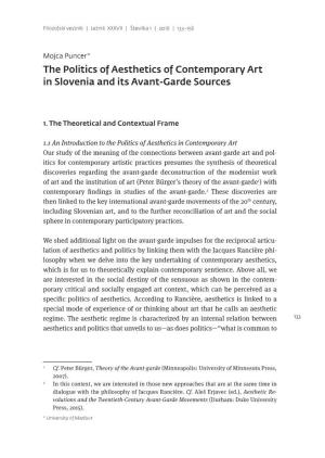 The Politics of Aesthetics of Contemporary Art in Slovenia and Its Avant-Garde Sources