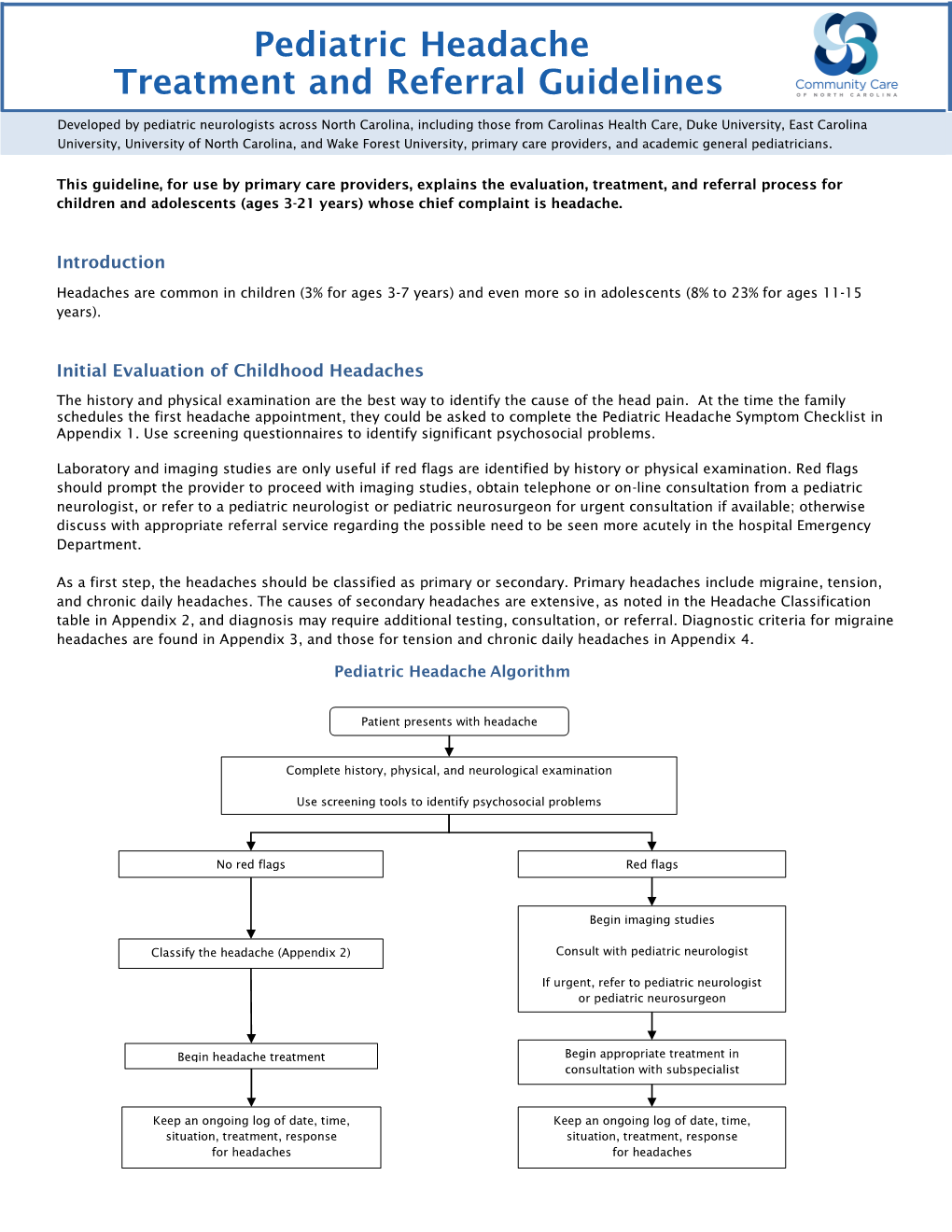 Pediatric Headache Treatment and Referral Guidelines