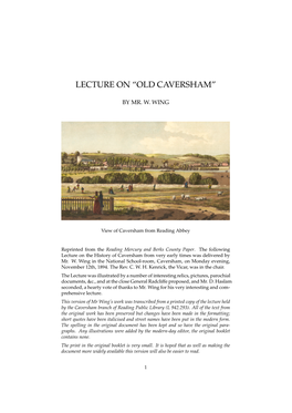 Lecture on “Old Caversham”