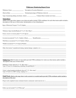 Wilderness Monitoring Report Form Naturalness