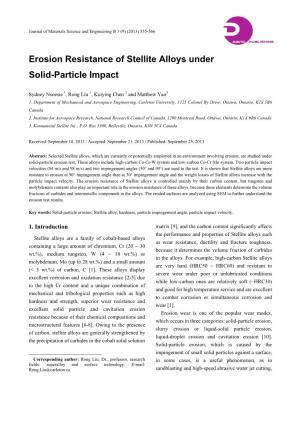 Erosion Resistance of Stellite Alloys Under Solid-Particle Impact