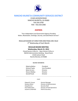 Rancho Murieta Community Services District Raw Water Supply