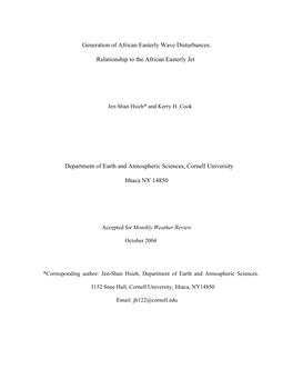 Generation of African Easterly Wave Disturbances