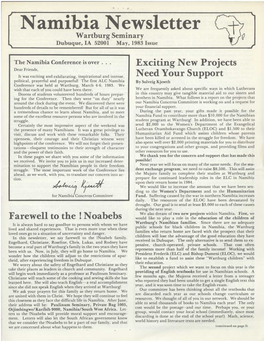 Namibia Newsletter Wartburg Seminary Dubuque, IA 52001 May, 1983 Issue