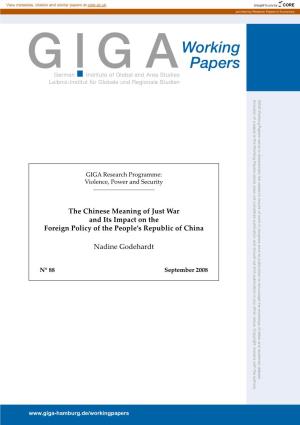The Chinese Meaning of Just War and Its Impact on the Foreign Policy of the People’S Republic of China