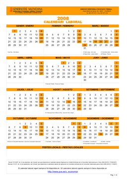 Calendari Laboral Gener / Enero Febrer / Febrero Març / Marzo