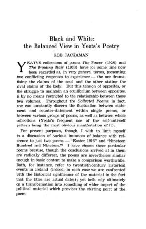Black and White: the Balanced View in Yeats's Poetry