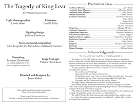 The Tragedy of King Lear Assistant Stage Manager