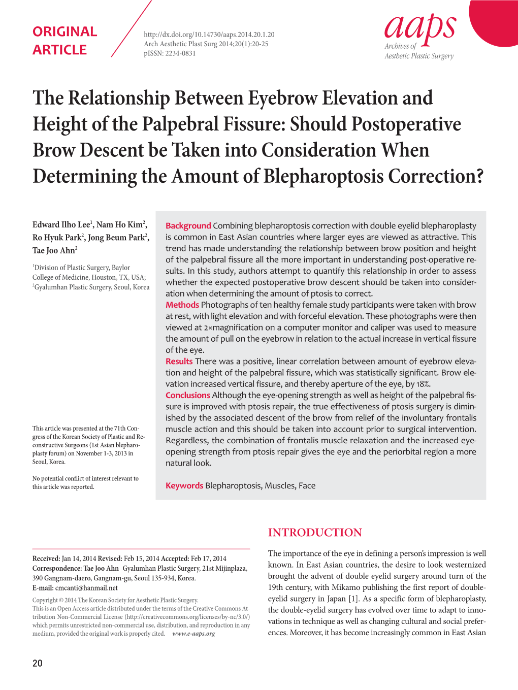 The Relationship Between Eyebrow Elevation and Height of The