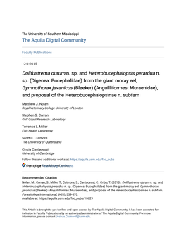 Digenea: Bucephalidae) from the Giant Moray Eel, Gymnothorax Javanicus (Bleeker) (Anguilliformes: Muraenidae), and Proposal of the Heterobucephalopsinae N