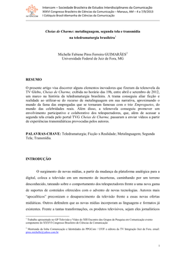 Cheias De Charme: Metalinguagem, Segunda Tela E Transmídia Na Teledramaturgia Brasileira1