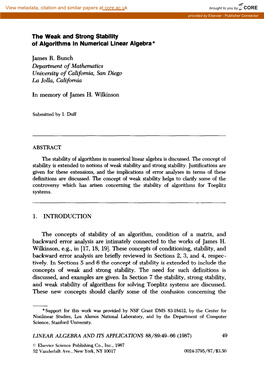 The Weak and Strong Stability of Algorithms in Numerical Linear Algebra*