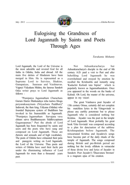 Eulogising the Grandness of Lord Jagannath by Saints and Poets Through Ages