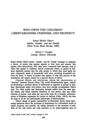 Who Owns the Children? Libertarianism, Feminism, and Property
