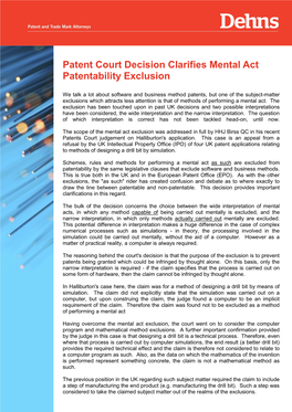 Patent Court Decision Clarifies Mental Act Patentability Exclusion