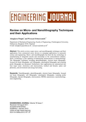 And Nanolithography Techniques and Their Applications