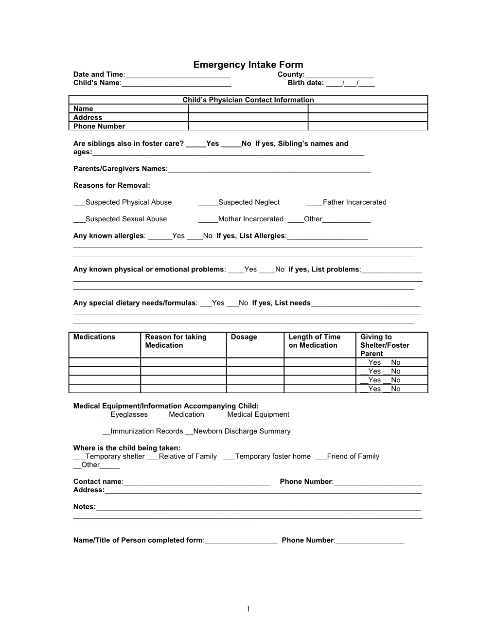 Emergency Intake Form