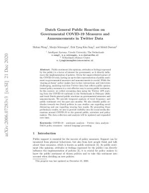 Arxiv:2006.07283V3 [Cs.SI] 21 Dec 2020 Public Support Is Essential for the Success of Policy Measures