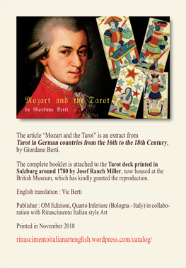 Mozart and the Tarot” Is an Extract from Tarot in German Countries from the 16Th to the 18Th Century, by Giordano Berti