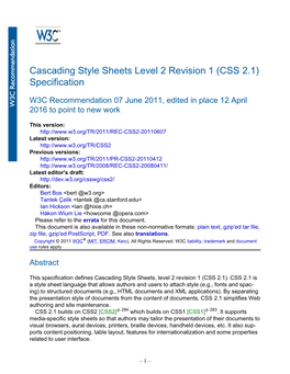 Cascading Style Sheets Level 2 Revision 1 (CSS 2.1) Specification