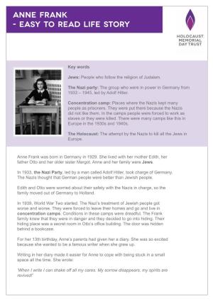 Anne Frank - Easy to Read Life Story