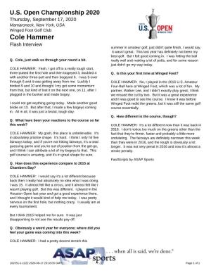 Cole Hammer Flash Interview Summer in Amateur Golf, Just Didn't Quite Finish, I Would Say